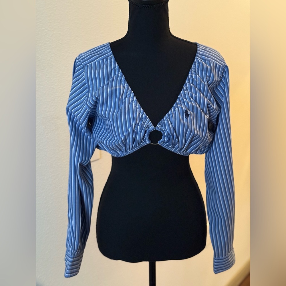 Ralph Lauren repurposed Blue Striped Women's  Crop Top